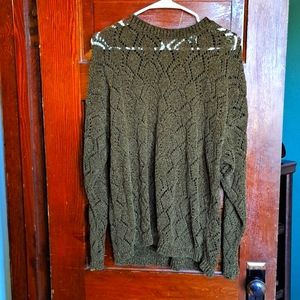 Vintage 90s Evan Picone Sport Chenille Pointelle Olive Brown Knit Sweater